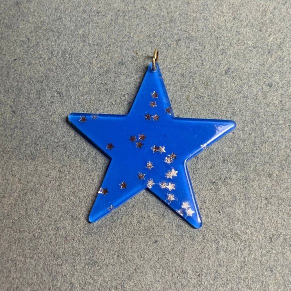 Large Star Pendant Cobalt Blue Silver Scattered Glitter Retro Vintage 80s Mod - Picture 2 of 4